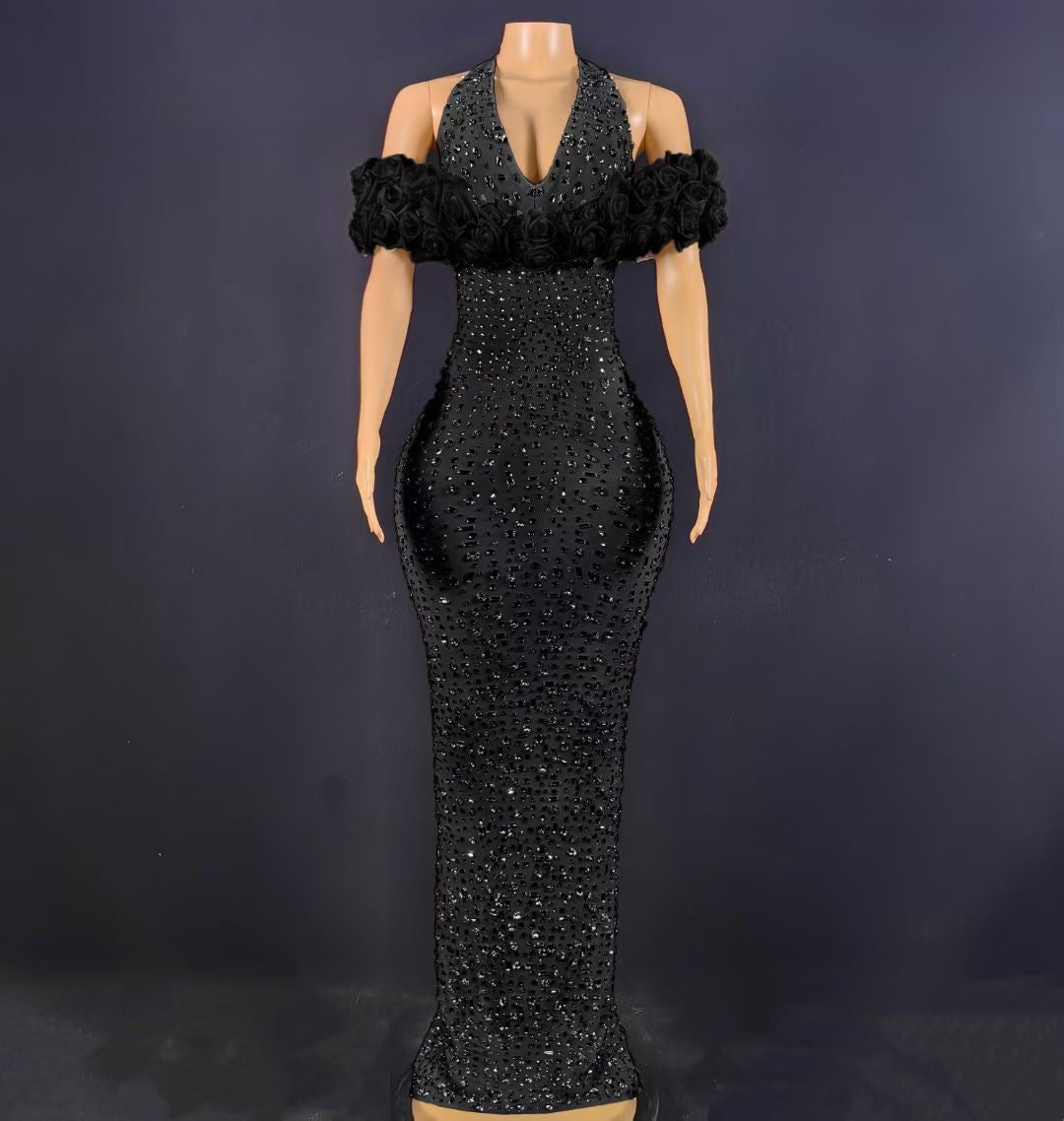 Black Flower Ring Dress