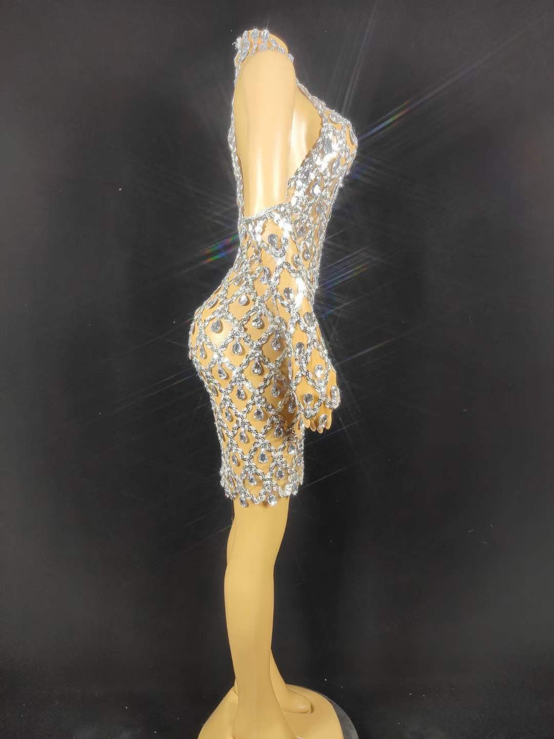 Neil Toni Short Dress Silver Gloves Included Lycra Non See-through Delayed 5 Days