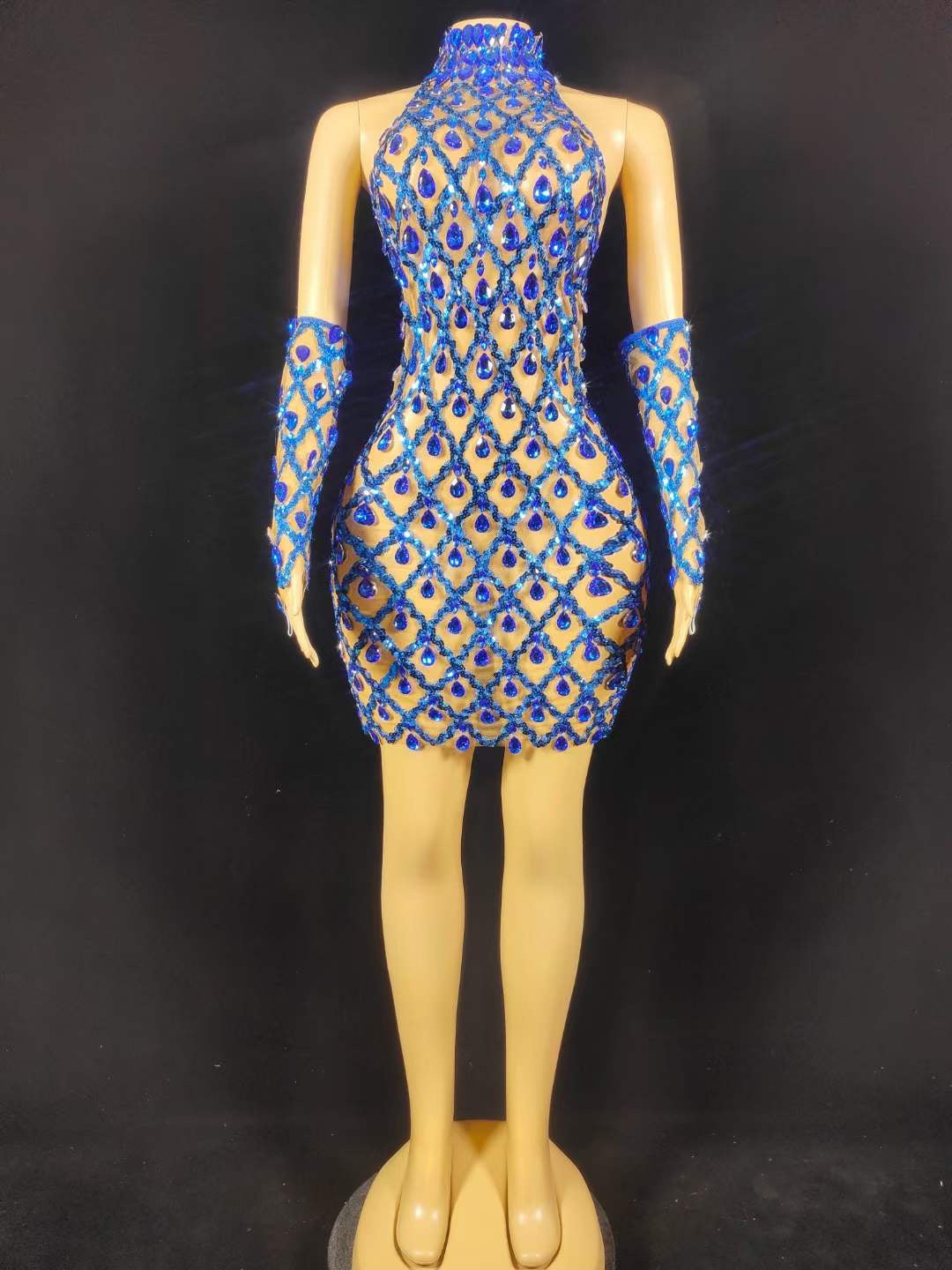 Neil Toni Short Dress Blue Gloves Included Lycra Non See-through Delayed 5 Days