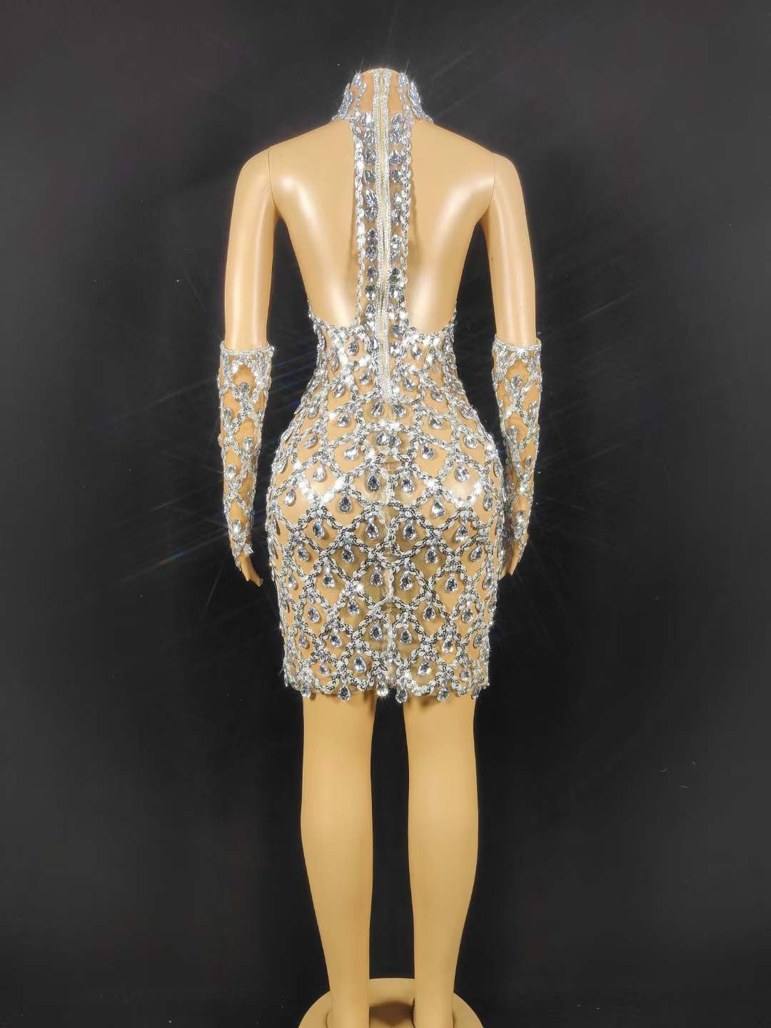 Neil Toni Short Dress Silver Gloves Included Lycra Non See-through Delayed 5 Days