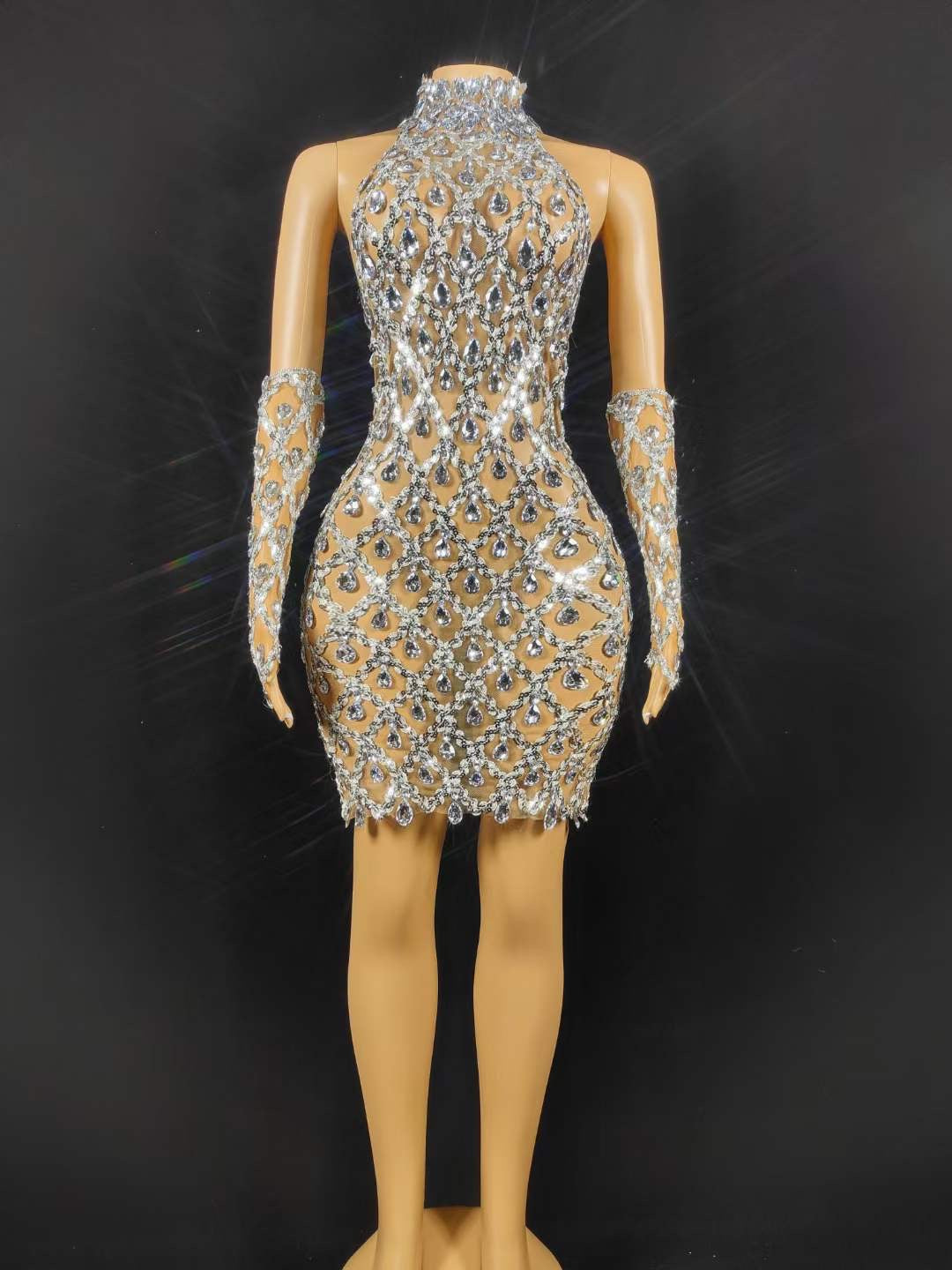 Neil Toni Short Dress Silver Gloves Included Lycra Non See-through Delayed 5 Days