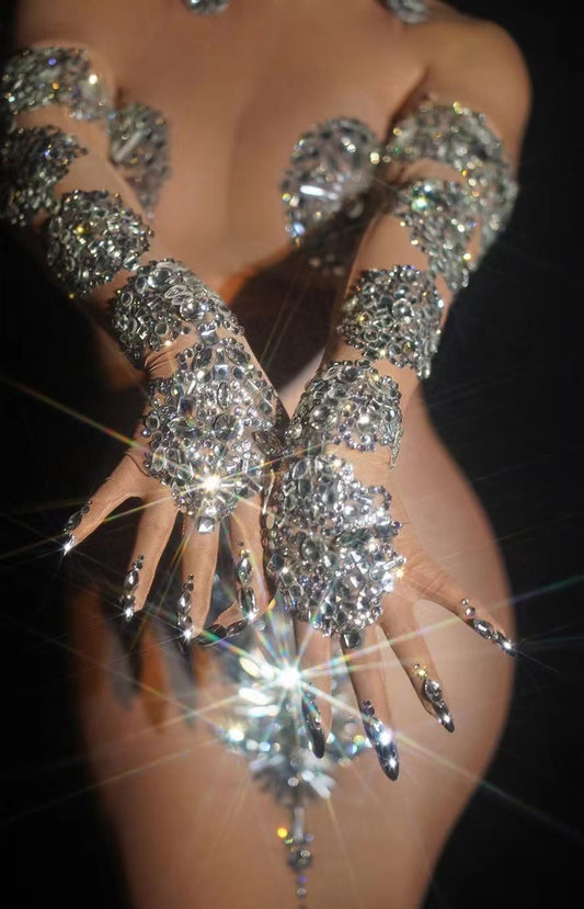 Guilty Desires Gloves nude and crystal silver