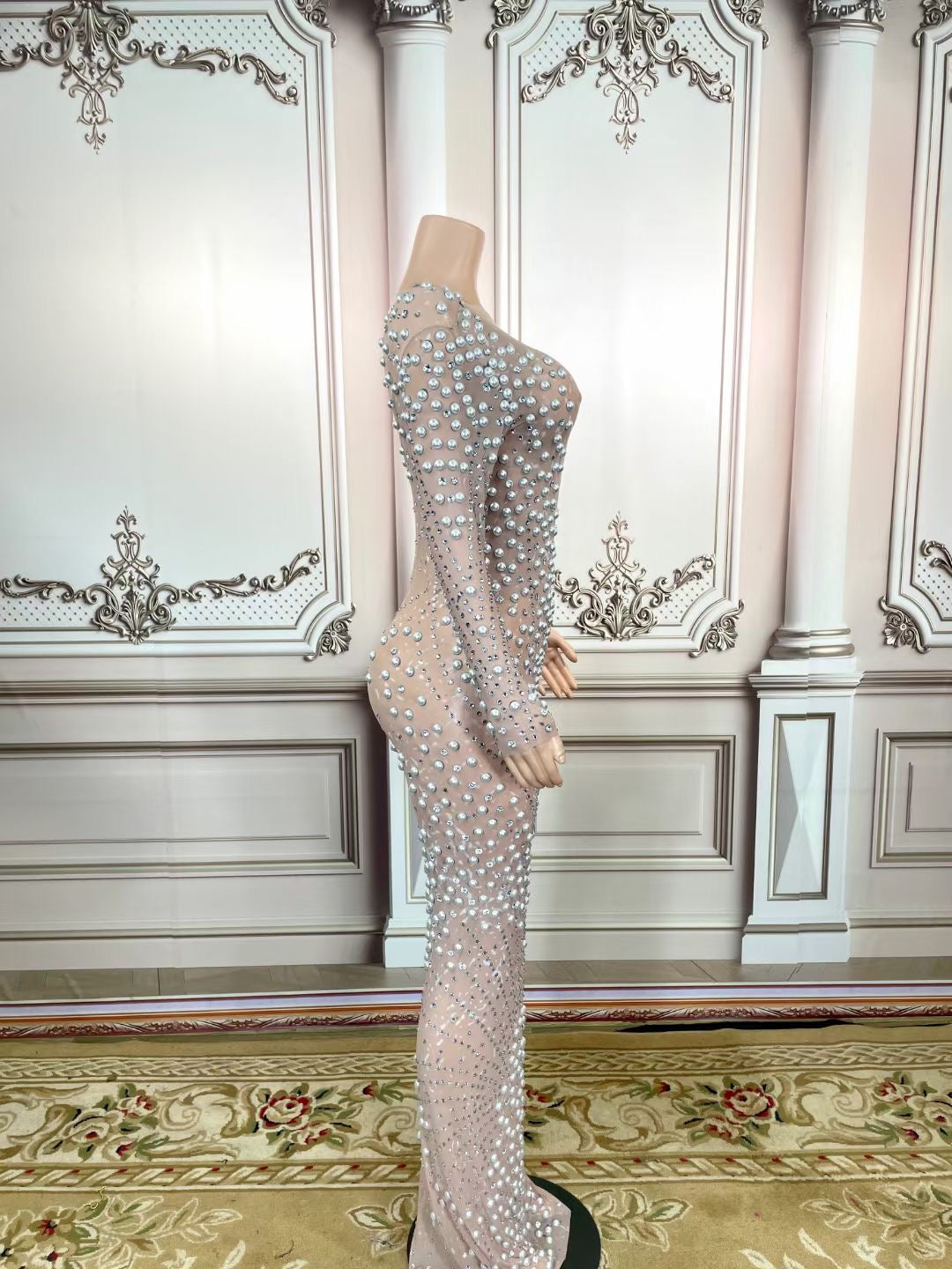 Ushay Dress Light Blush and white Lycra Non See-Through Delayed 5 Days