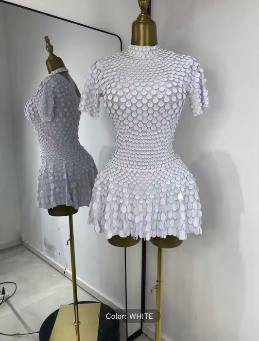 Disco sea shell leotard dress White