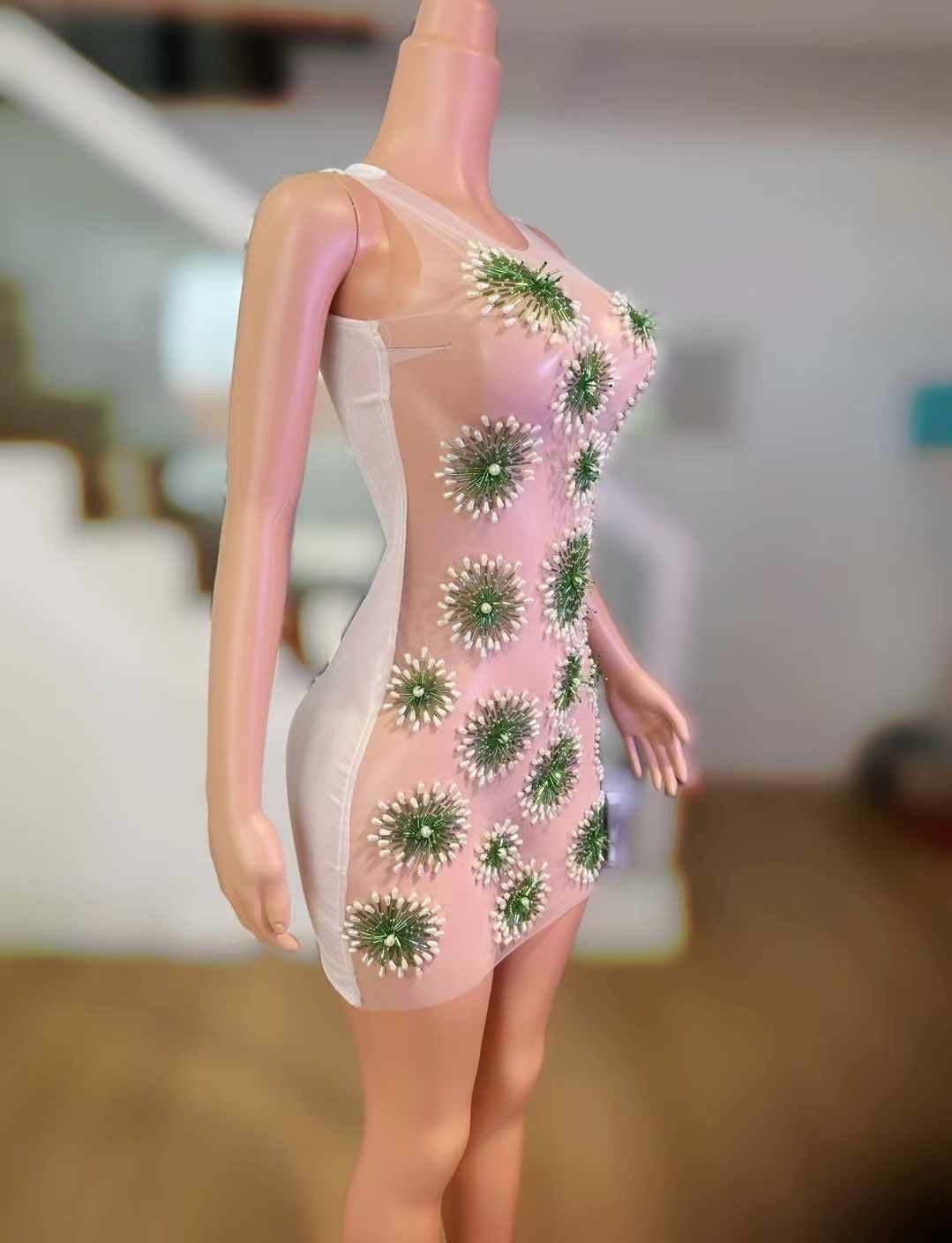 Pearl Flower Dress Green