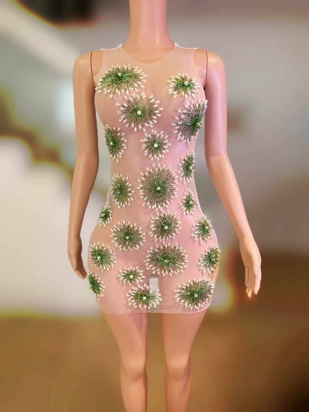 Pearl Flower Dress Green