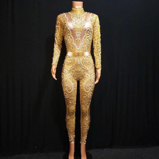 Angel CRYSTALS bodysuit with detachable train Gold
