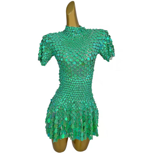 Disco sea shell leotard dress Green