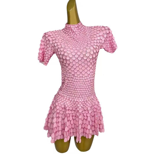 Disco sea shell leotard dress Pink