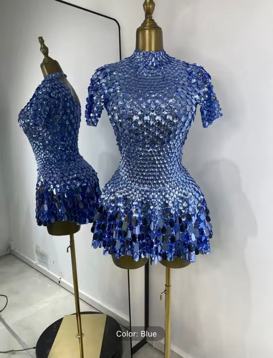 Disco sea shell leotard dress Blue