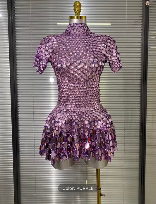 Disco sea shell leotard dress Purple