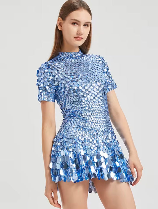 Disco sea shell leotard dress Ocean Blue