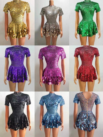 Disco sea shell leotard dress White
