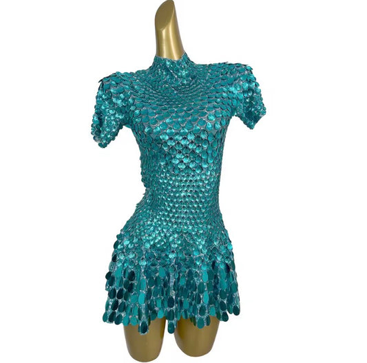 Disco sea shell leotard dress Sea Blue