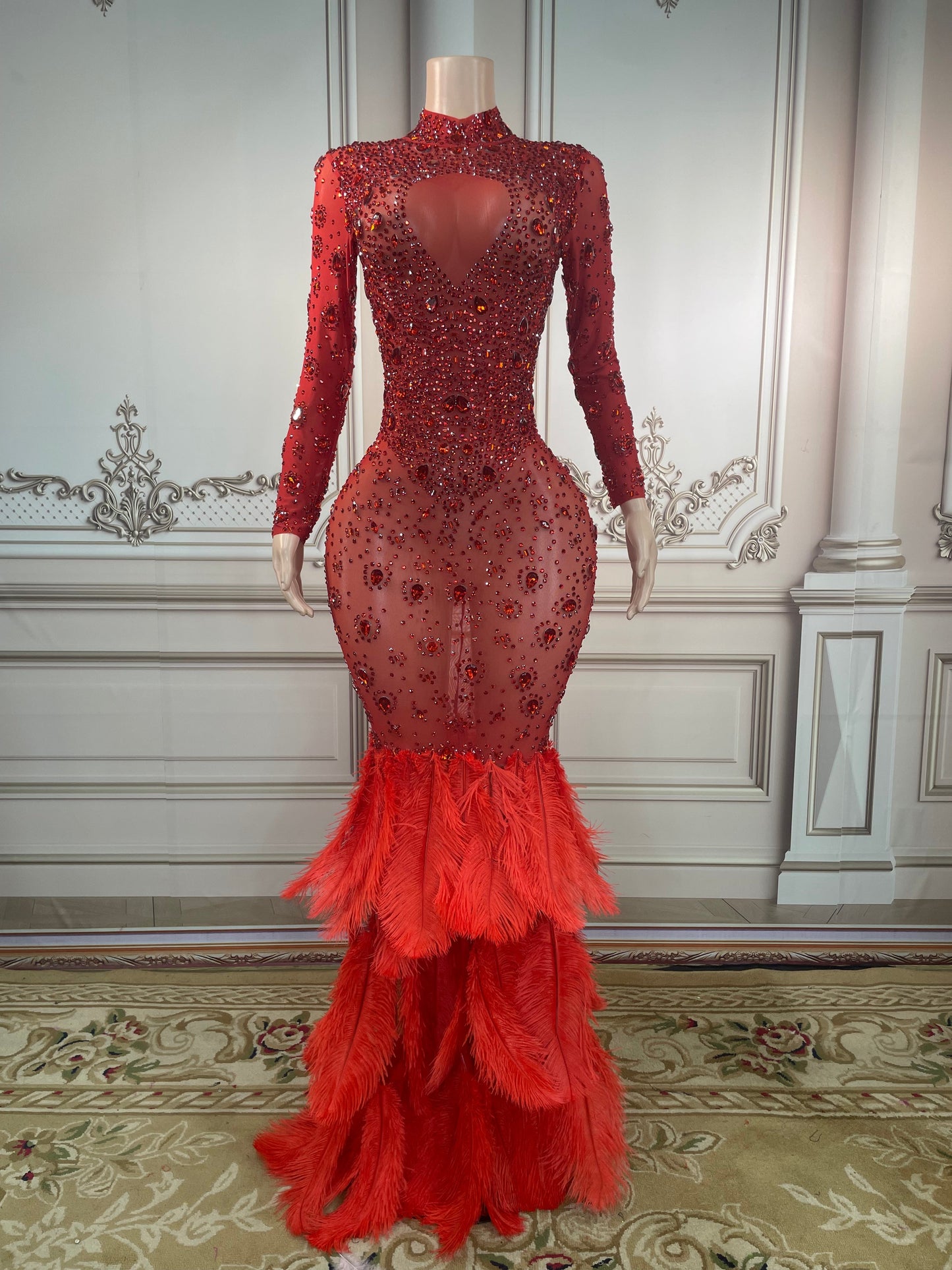 Alli Long Dress Red Lycra Non See-Through Delayed 5 Days