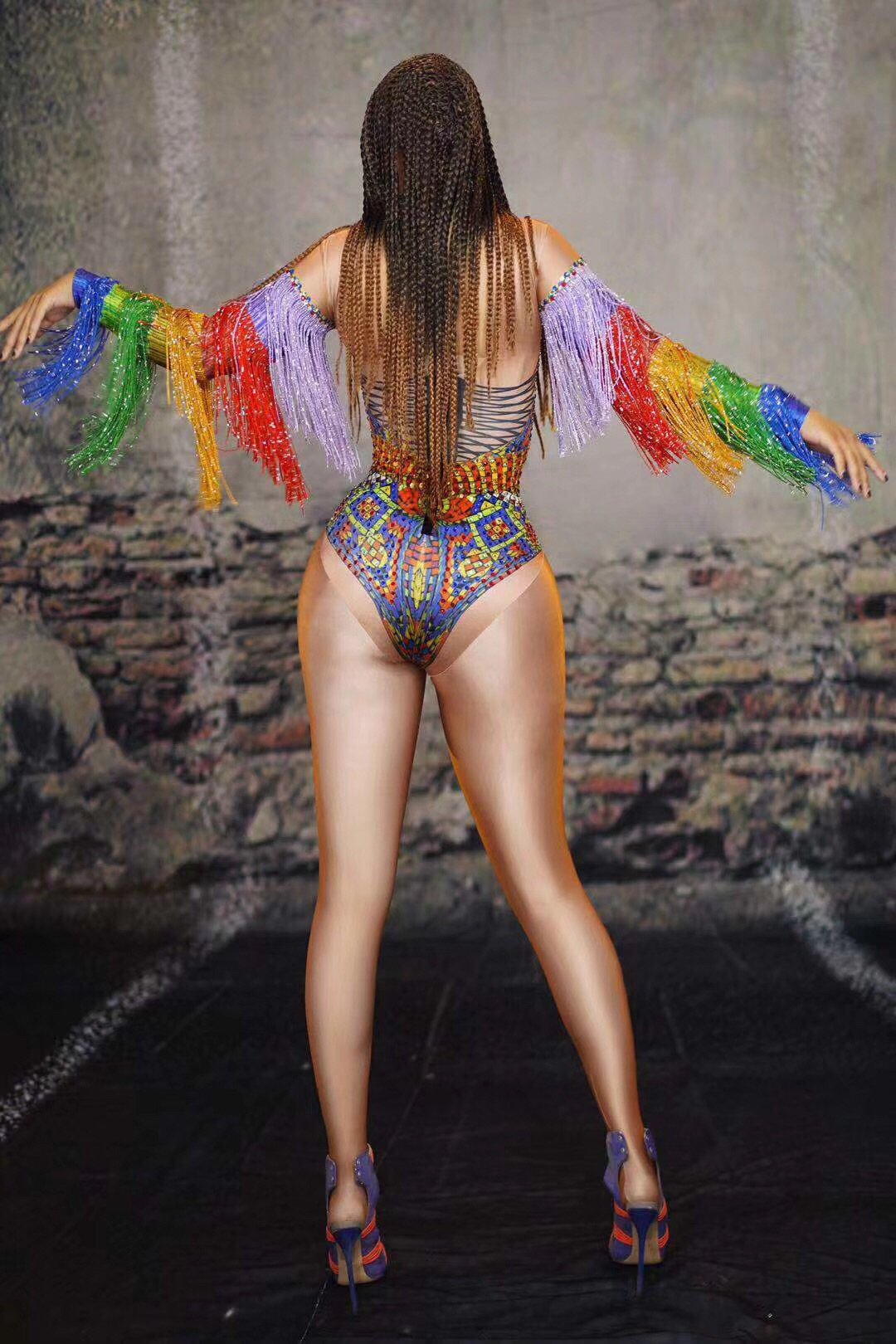 Candy fringes leotard with breast shadow
