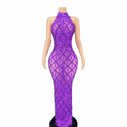 Neil Purple Dress Lycra Non See-Through