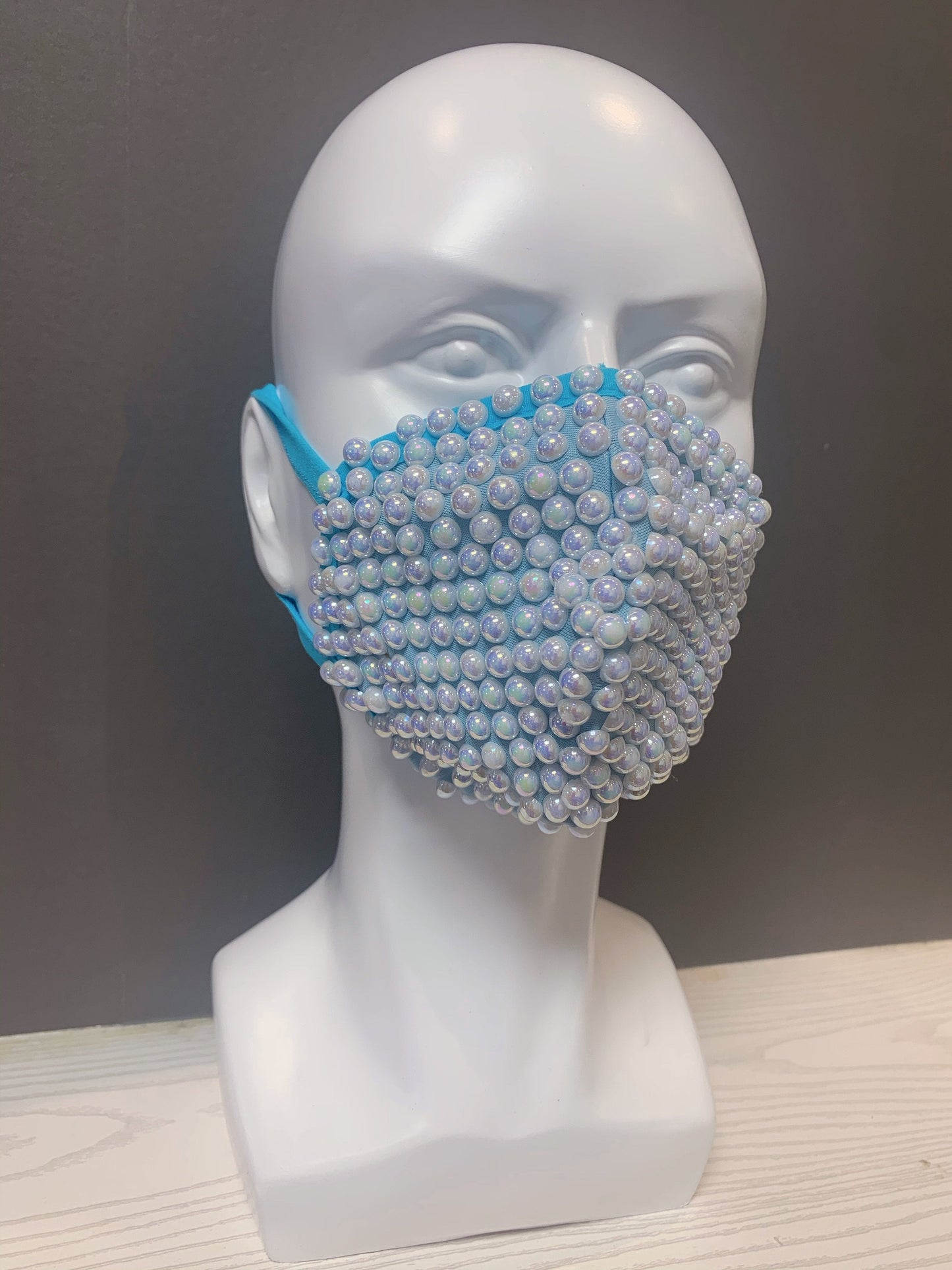 Baby Blue and White Pearl Mask