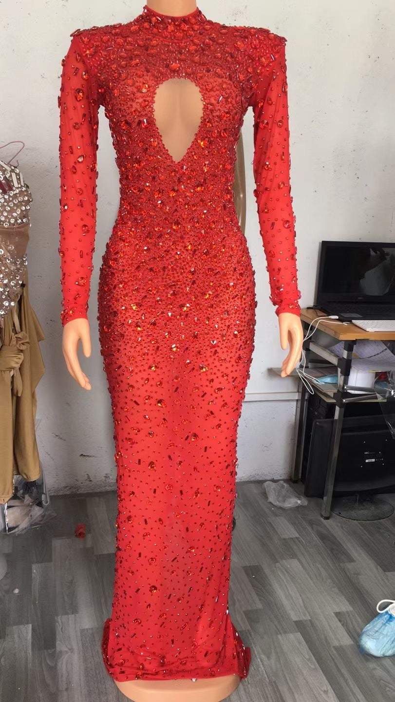 Tris long Dress Red Lycra Non See-Through Delayed 5 Days