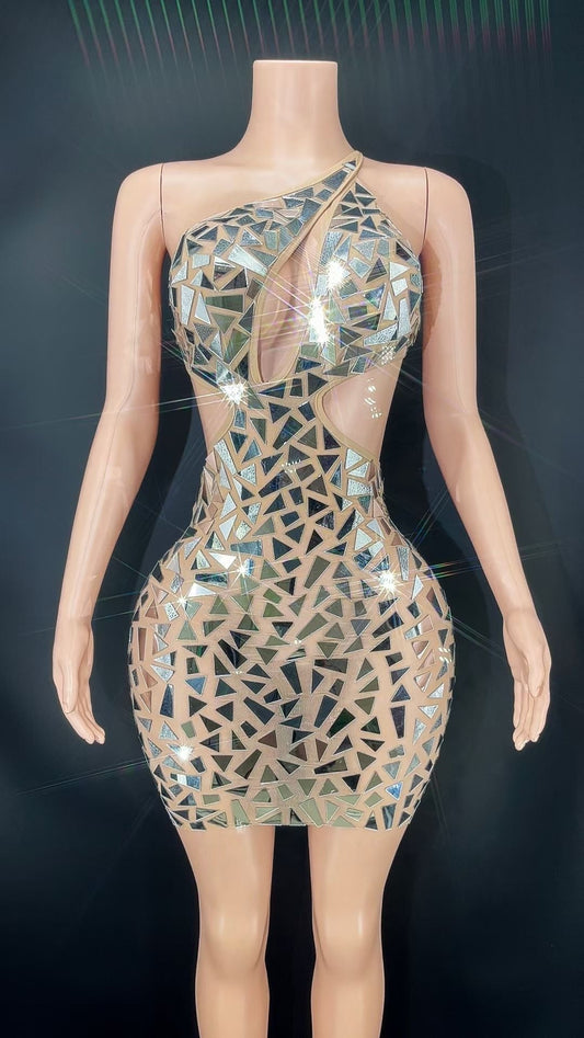 Lycra Non See-Through Adam and Eve Reflection Dress Nude