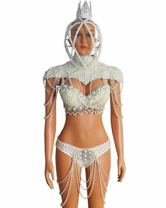 Queen of Pearls headpiece white and silver