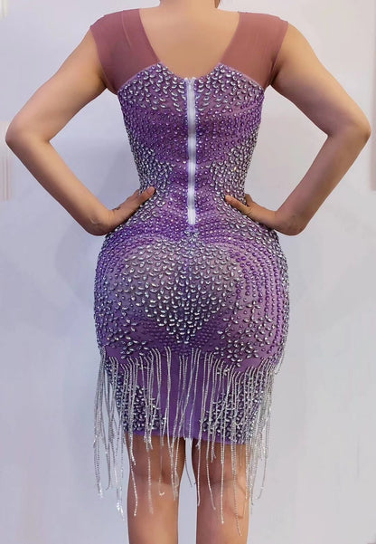 Purple Desi knee length dress Lycra Non See-Through Delayed 5 Days