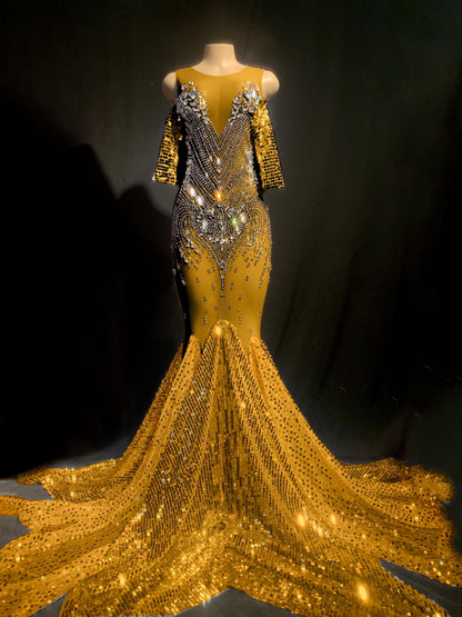 Iced Rainfall Golden Gold Queen dress prom / wedding