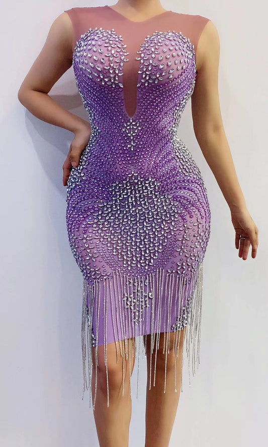 Purple Desi knee length dress Lycra Non See-Through Delayed 5 Days