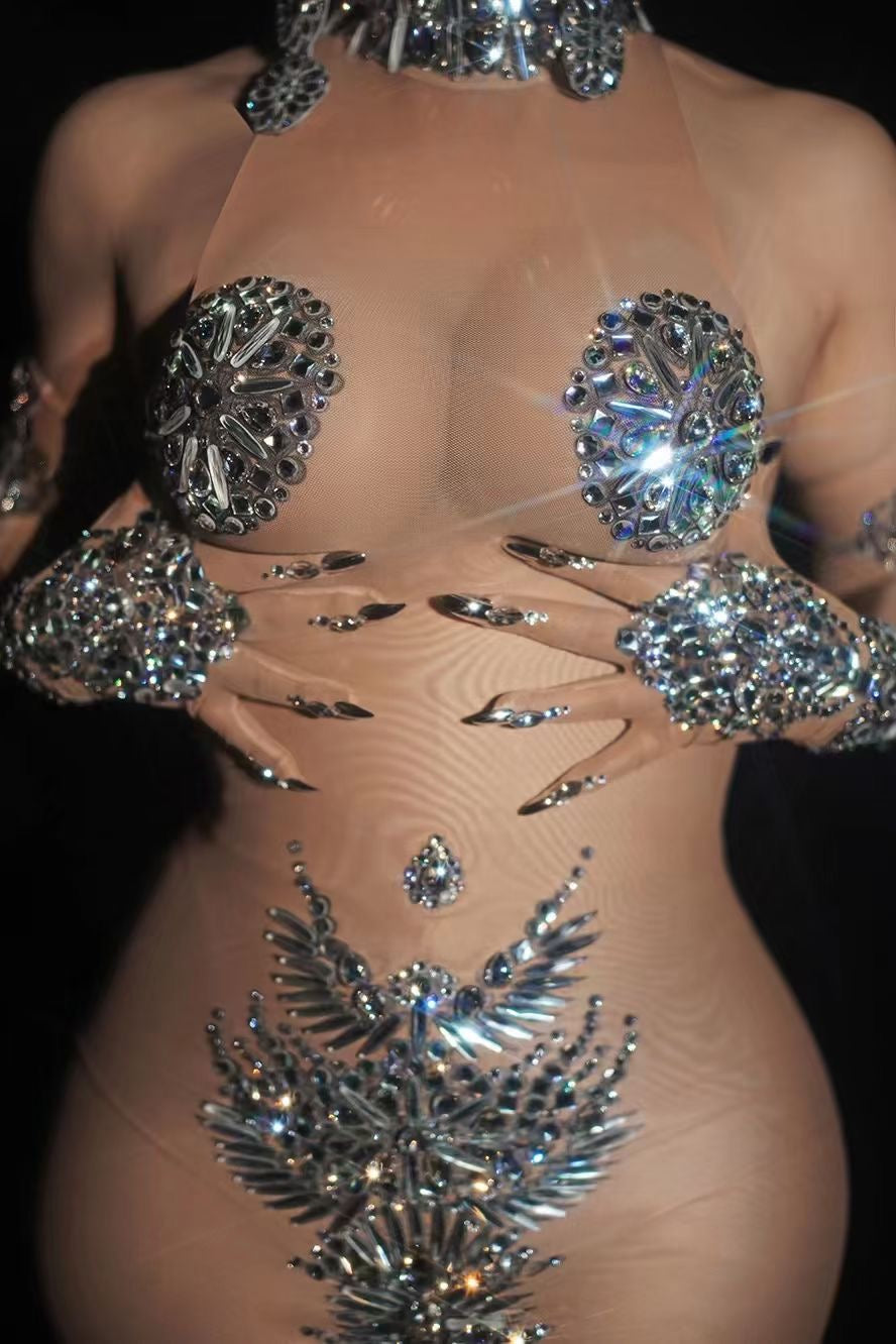 Guilty Desires Dress Nude crystal silver