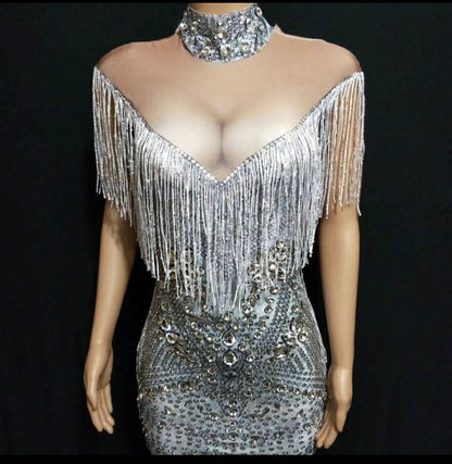 Mila fringe dress silver