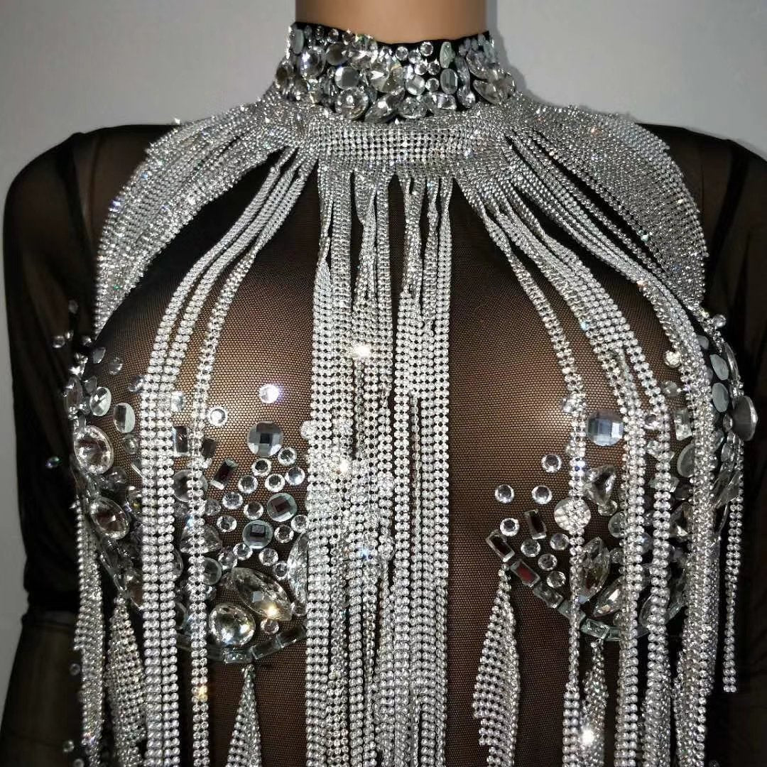 Diamond fringes bodysuit